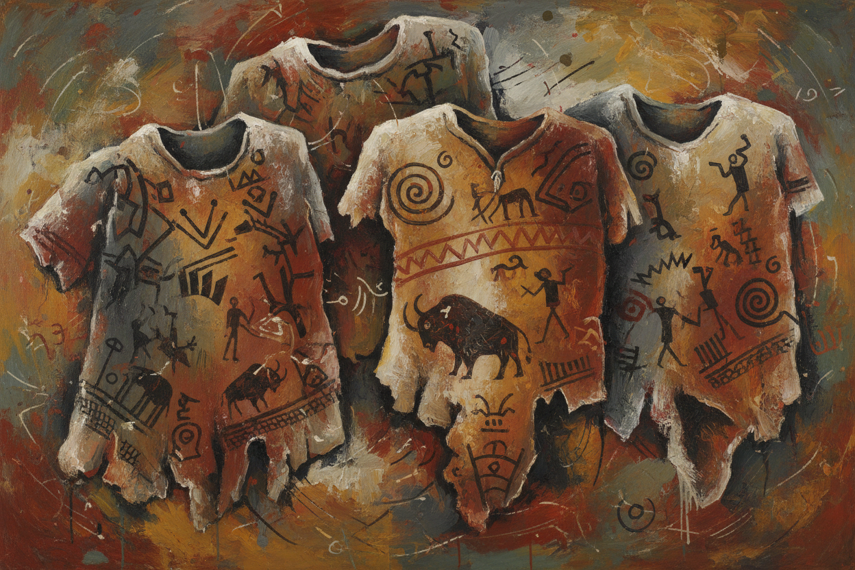 Abstract painting of shirts in the rock age